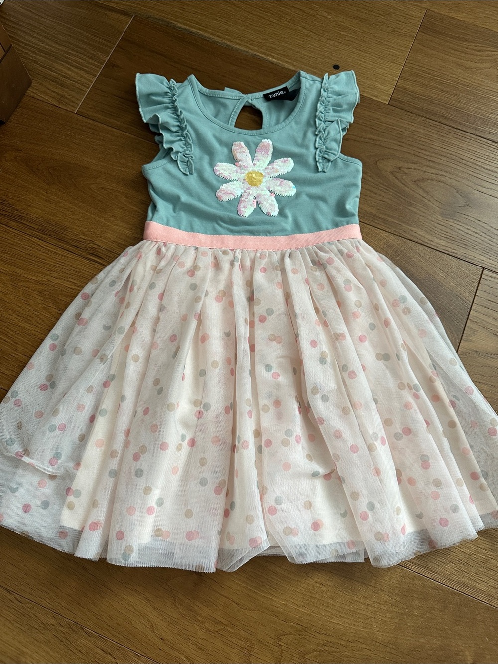 Zunie Mint & Pink Daisy Tulle Dress